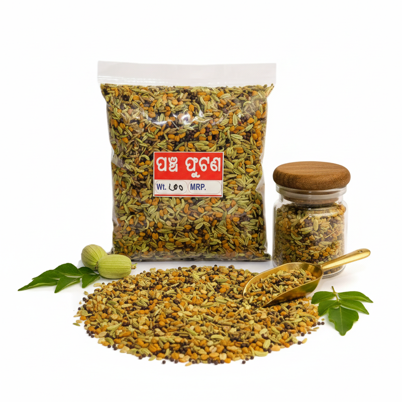 Odisha’s&nbsp;Pancha Phutana&nbsp;is a traditional five-spice blend comprising mustard seeds, cumin, fennel, fenugreek, and kalonji. This aromatic mix is a cornerstone of Odia cuisine, used to temper dals, vegetables, pickles, and curries, infusing dishes with authentic flavor and aroma.